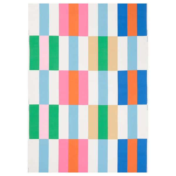 KLIBBKORSÖRT: teixit de quadra de colors de Hannah Wilcox, 100% cotó reciclat, formes quadrades, fons blanc.