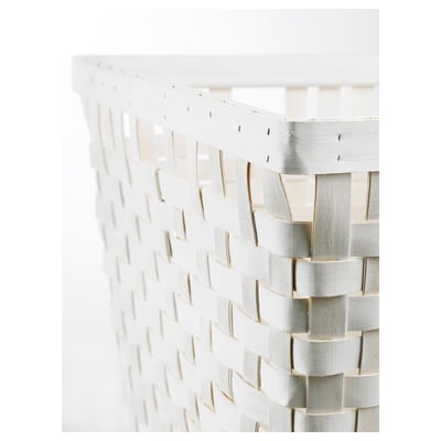 Cistella teixida KNARRA blanca, de forma rectangular, feta de pi i àlber, dissenyada per a l'emmagatzematge.