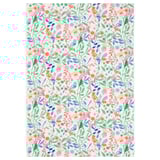 Teixit pretallat KUNGSLJUSMAL: ocells juganers, flors sobre blanc. 100% cotó reciclat. Ideal per a projectes de costura.
