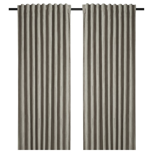 Cortines LAGEROLVON, grises, opaques, penjants rectes, part superior plisada.