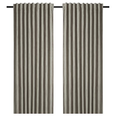 Cortines LAGEROLVON, grises, opaques, penjants rectes, part superior plisada.
