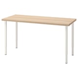 Escriptori LAGKAPTEN, tapa de fusta clara, potes blanques, alçada regulable, disseny minimalista modern.