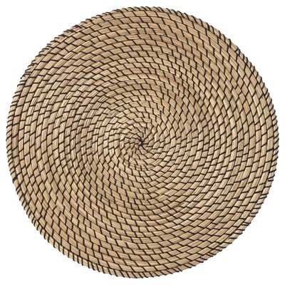 Estovalla individual d'herba marina teixida Lattad, color natural, forma rodona, disseny en espiral complex.