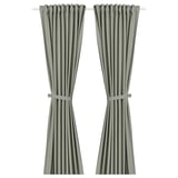 Cortines LENDA gris-verd amb cinta de capçalera i corbes.