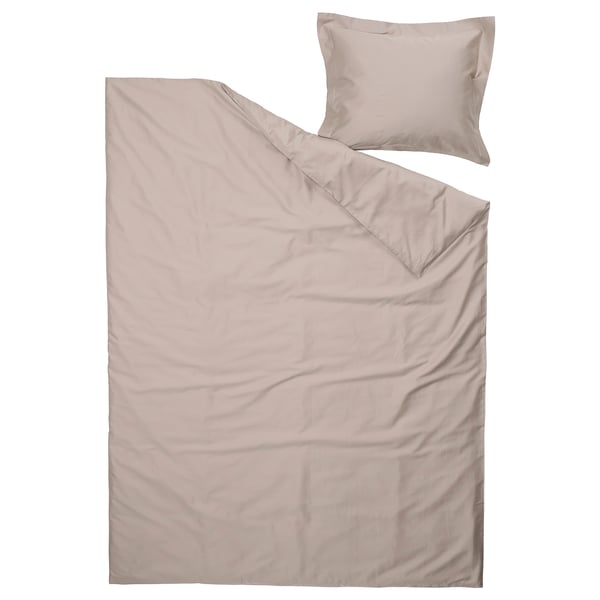 Joc de llit LUKTJASMIN, gris-beix, cotó llis-lyocell, forma rectangular, disseny senzill, acabat setí.