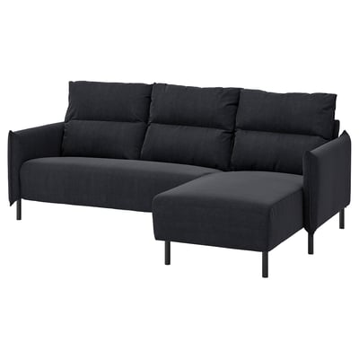 MANNARP Sofà de 3 places amb chaise longue, Saxemara negre-blau
