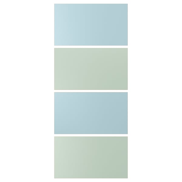 Panells MEHAMN: rectangles de taulers de fibra de doble cara de color blau-verd clar.
