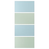 Panells MEHAMN: rectangles de taulers de fibra de doble cara de color blau-verd clar.