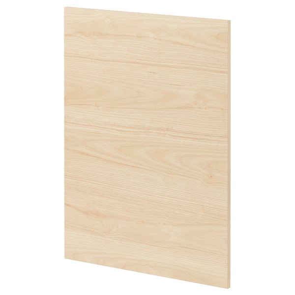 Panell de la porta de la cuina de fusta clara, rectangular, senzill, acabat natural.