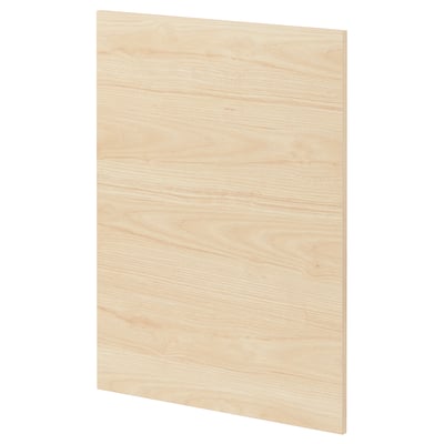 Panell de la porta de la cuina de fusta clara, rectangular, senzill, acabat natural.