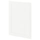 Mostra una porta d'armari de cuina METOD en blanc amb una subtil textura de gra de fusta. És rectangular, amb un disseny suau i modern.