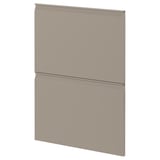 Porta moderna de l'armari de cuina gris-beix amb mànec subtil.