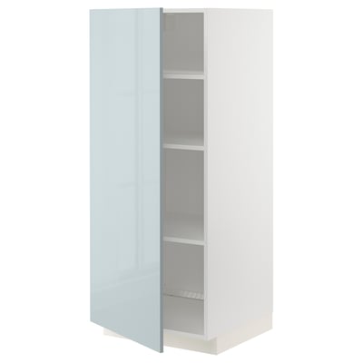 Un armari alt METOD amb una porta gris-blau brillant, part del sistema de cuina kallarp. Té una forma rectangular i un disseny elegant i modern.