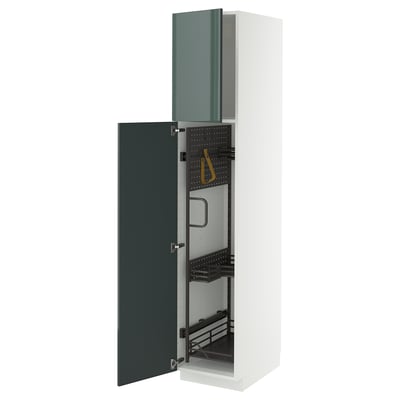 Armari METOD blanc obert amb portes de color verd fosc amb interior organitzat.