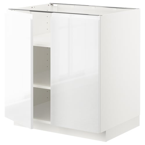 Armari de cuina blanc d'alta brillantor, disseny modern, rectangular.