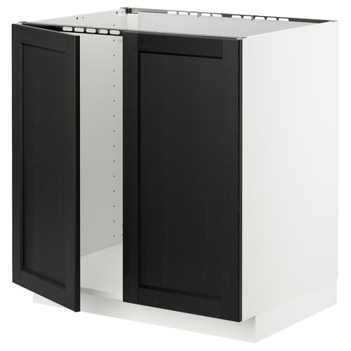 Moble de cuina METOD, fusta tenyida de negre, moble base rectangular amb panell lateral obert.