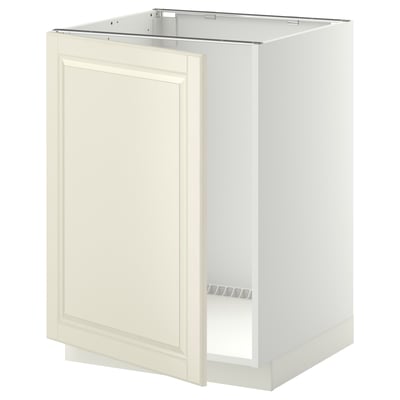 Un moble base blanc del sistema de cuina METOD amb portes bodbyn en blanc trencat, amb un disseny tradicional amb vores bisellades.