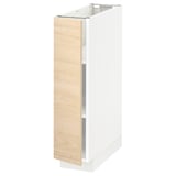 Un armari de cuina blanc vertical amb una porta de fusta de freixe clar. És un disseny elegant i modern amb una sola porta i prestatges ajustables a l'interior.