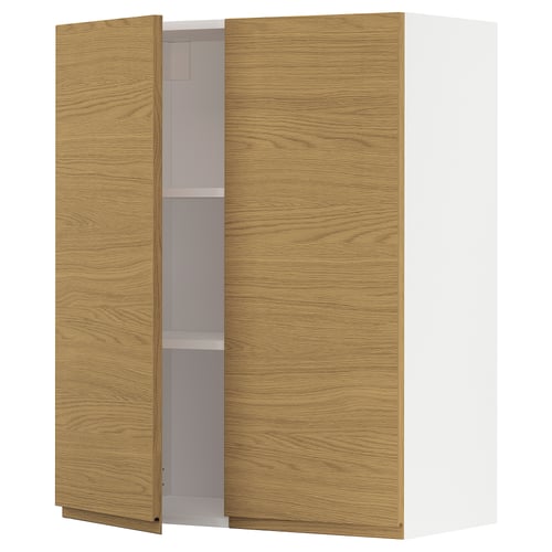 Armari de cuina, dues portes, una oberta, prestatgeries buides, minimalista, acabat roure.