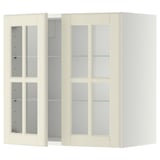 Un armari de paret METOD de color crema amb portes de vidre. Té una forma rectangular i un disseny tradicional, amb prestatges regulables.