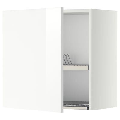 Armari de cuina METOD blanc, brillant, rectangular, porta única, escorredor metàl·lic, disseny modern.