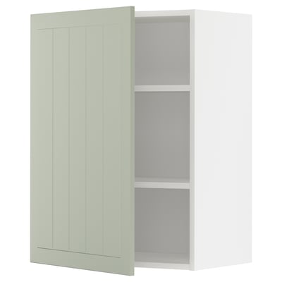 Armari de paret METOD, verd, dues prestatgeries, interior blanc, panells verticals.
