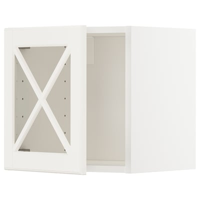 Unitat de cuina METOD: armari de paret blanc, porta de vidre, disseny de travesser.