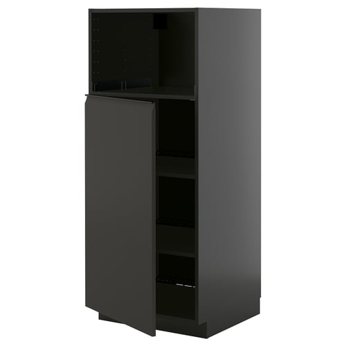 METOD Armari alt electrodom. integrats, negre-gris/Upplöv antracita mat, 60x60x140 cm