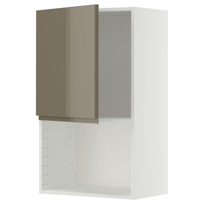 Moble de cuina modern ikea METOD: armari de paret blanc amb porta gris-marró fosc brillant i tiradors elegants.