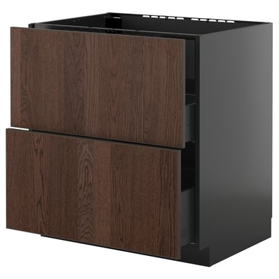 Moble de cuina Ikea METOD amb calaixos sinarp marró fosc i marc negre.