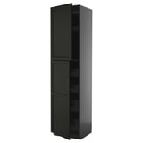 Armari de cuina negre amb vores bisellades, disseny alt, rectangular i elegant.