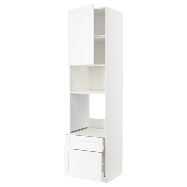 Un moble de cuina METOD blanc d'ikea, amb prestatges i calaixos amb un disseny elegant i modern.