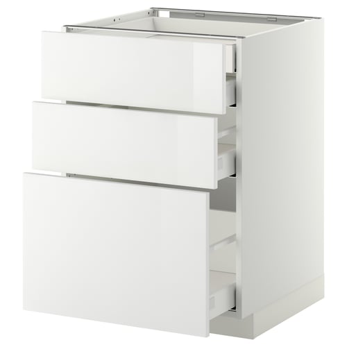 Un armari de cuina METOD blanc amb calaixos brillants i moderns.