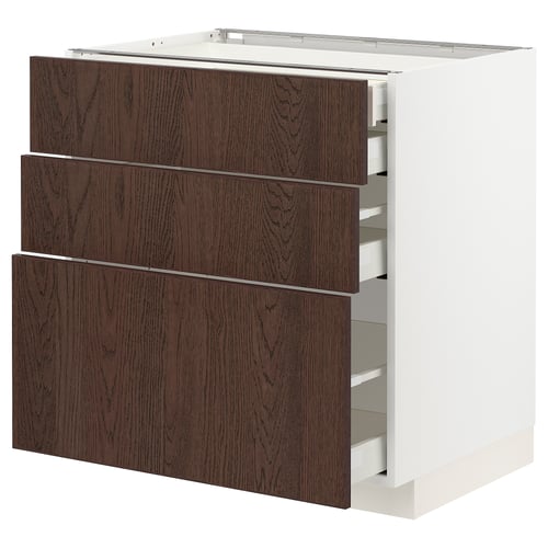 Moble de cuina METOD, calaixos sinarp blanc i marró fosc, veta de fusta, rectangular, disseny modern.