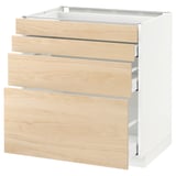 Moble de cuina Ikea METOD, freixe clar, tres calaixos, marc blanc.