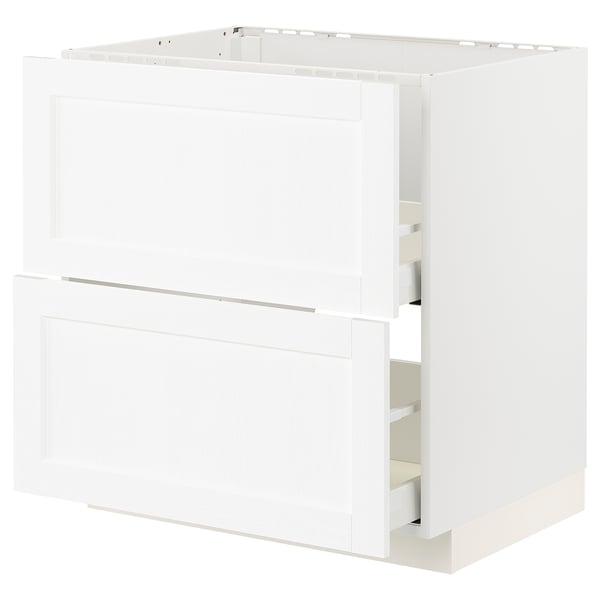 Armari METOD blanc amb veta de fusta, rectangular, tres prestatges oberts.