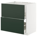 Armari de cuina Ikea METOD amb calaixos de color verd fosc, marc blanc. Modern, 2 calaixos grans i elegants.
