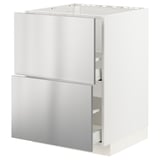Un moble de cuina ikea METOD amb frontals d'acer inoxidable vårsta, amb calaixos i un armari.