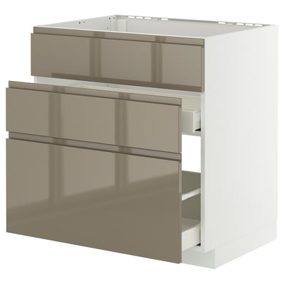 Moble de cuina modern: METOD amb 3 calaixos llisos de color gris-marró fosc brillant, nanses elegants, construcció robusta.