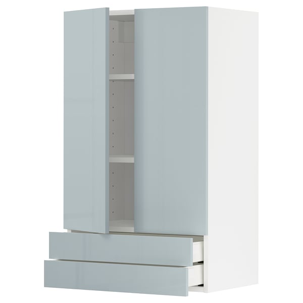 Armari de cuina METOD, gris-blau brillant, disseny modern, dos calaixos, prestatge ajustable.