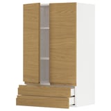 Moble de cuina amb portes i tiradors de fusta, interior blanc, forma rectangular.