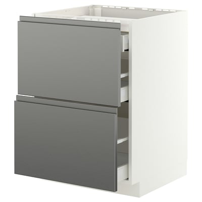 METOD / MAXIMERA Arm baix placa, 2fronts/3calaixos, blanc/Voxtorp efecte acer inoxidable, 60x60 cm