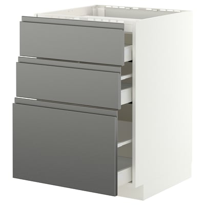 METOD / MAXIMERA Arm baix placa, 3fronts/3calaixos, blanc/Voxtorp efecte acer inoxidable, 60x60 cm