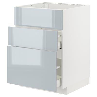 Moble de cuina modern ikea METOD gris-blau amb tres calaixos grisos, disseny elegant.