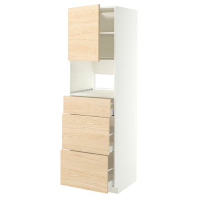 METOD / MAXIMERA Armari alt electrodom. integrats, blanc/Askersund efecte freixe clar, 60x60x200 cm