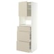 Armari de cuina modern blanc amb calaixos i prestatgeries beix, combinant portes i prestatgeries ajustables/fixes.