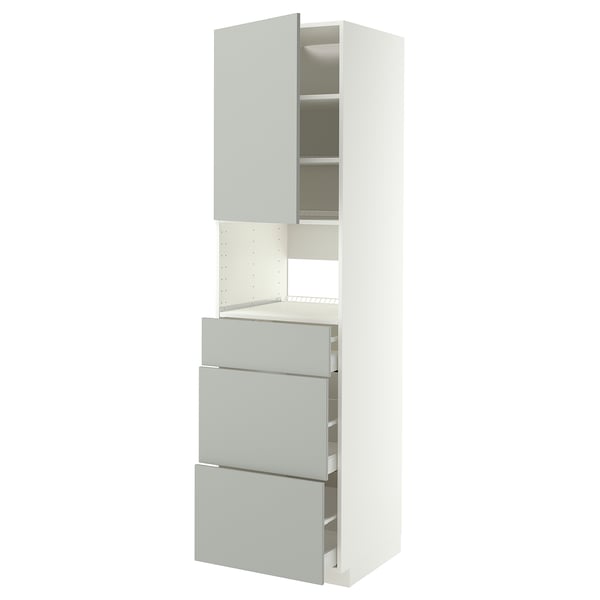 Un armari de cuina blanc METOD amb calaixos havstorp gris clar i una porta, amb un aspecte modern i net.