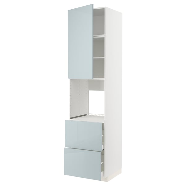 Moble de cuina METOD amb portes gris-blau brillants, calaix i prestatge ventilat.