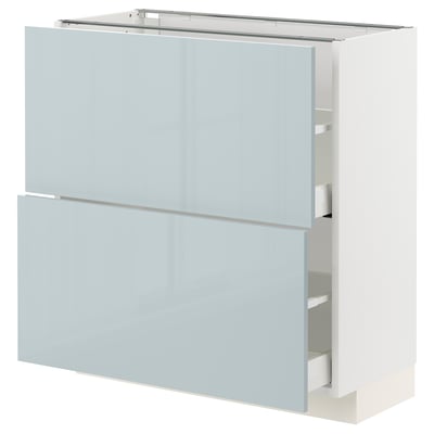 Armari de cuina METOD blanc modern amb calaixos i portes brillants gris-blau.