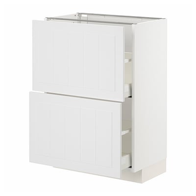 Armari de cuina METOD blanc amb dos calaixos oberts i dues portes tancades.